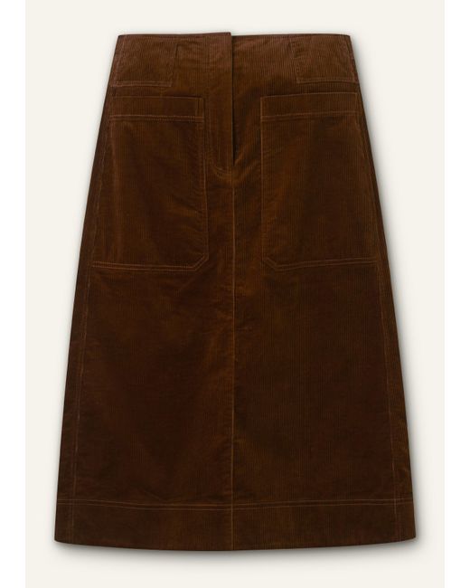 ME+EM Brown Cotton Cord Midi A-Line Skirt