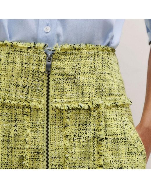 ME+EM Green Tweed Zip Front A-Line Midi Skirt