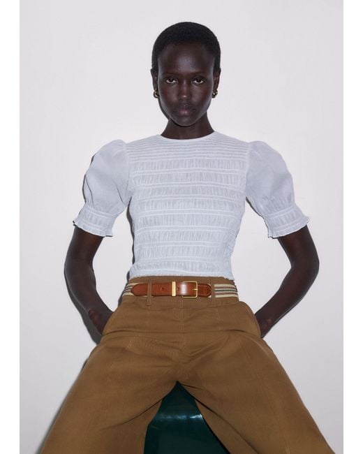 ME+EM White Soft Cotton Contrast Stitch Top