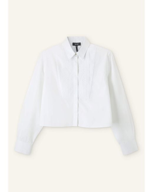 ME+EM Gray Cotton Bib Detail Crop Shirt