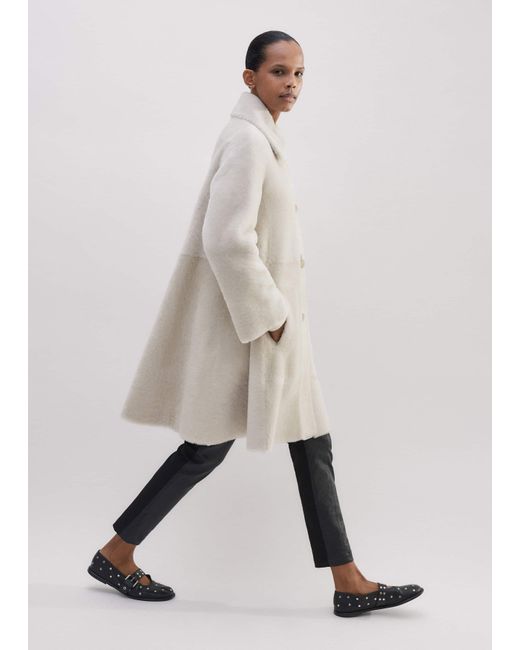 ME+EM Natural Luxe Shearling Leather-Mix Swing Coat