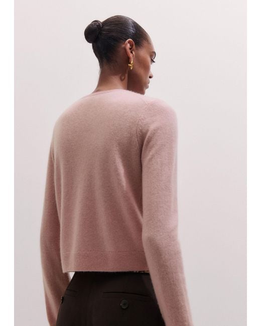 ME+EM Pink Cashmere Roll Trim Straight Cardigan