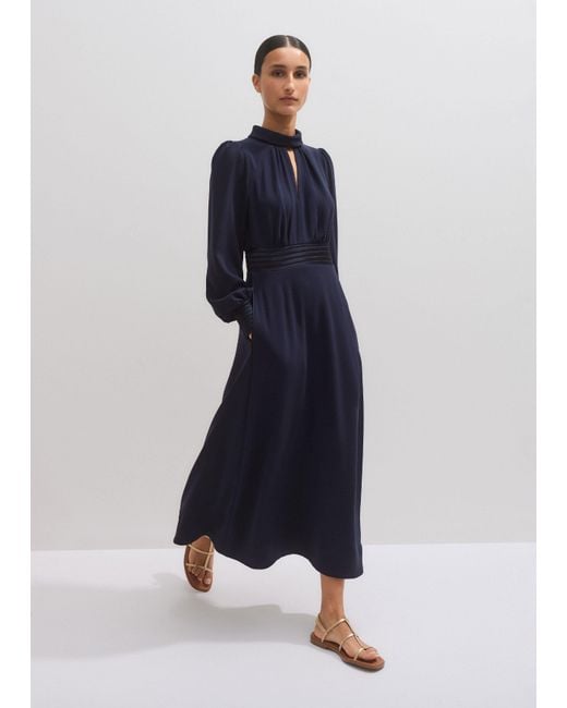 ME+EM Blue Crepe Ladder Trim Maxi Dress