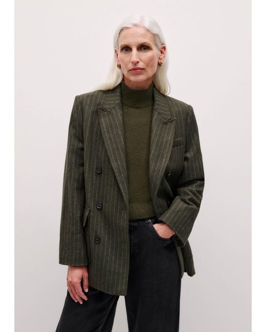 ME+EM Green Town To Country Relaxed Pinstripe Blazer