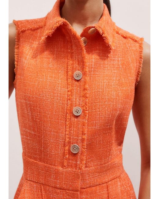 ME+EM Orange Tweed Fray Trim Jumpsuit Papaya