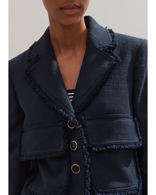 ME+EM Blue Textured Cotton-blend Crop Jacket