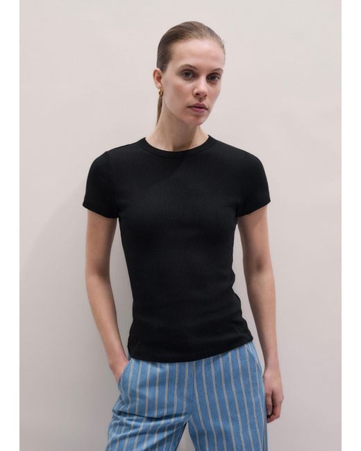 ME+EM Brown Ultimate Fitted Rib Crew Neck Tee