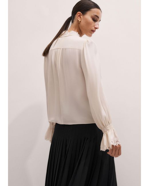 ME+EM Natural Silk Ornate Embroidered High-Neck Top