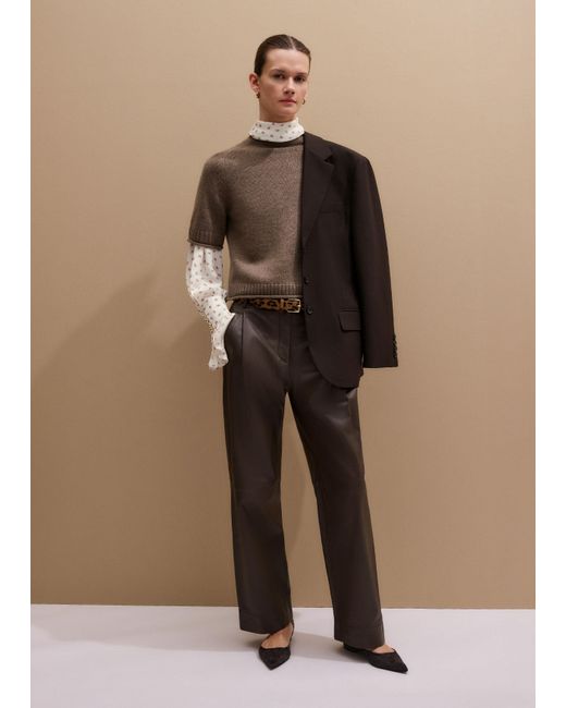ME+EM Brown Cashmere Roll Trim Knit Tee