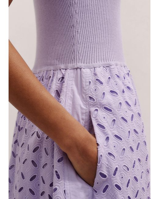 ME+EM Purple Knit + Broderie Mixed Media Midi Dress