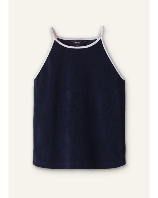 ME+EM Blue Towelling Halterneck Top-Cream