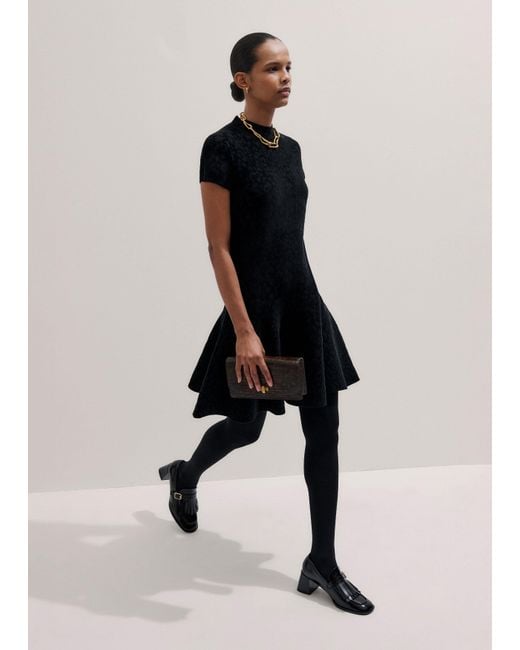 ME+EM Natural Textured Leopard Peplum Knit Mini Dress