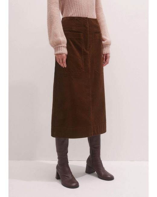 ME+EM Brown Cotton Cord Midi A-Line Skirt