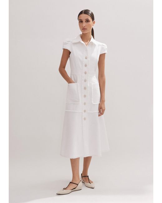 ME+EM Natural Cotton-blend Fringed Midi Dress