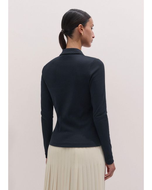 ME+EM Blue Ultimate Longsleeve Rib Polo Top