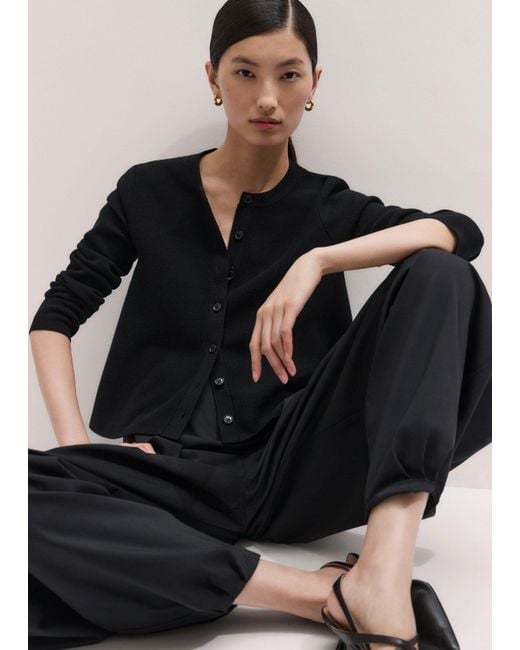 ME+EM Black Wool Stretch Button Through Swing Cardigan
