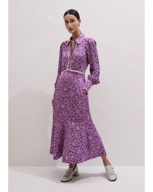 ME+EM Purple Fit & Flare Entangled Lace Print Maxi Dress