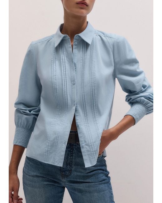 ME+EM Blue Micro Cord Slim Fitting Blouse