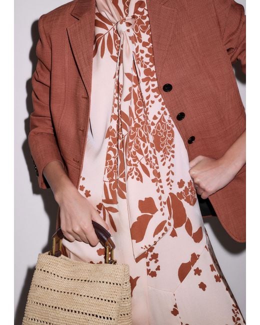 ME+EM Pink Silk Satin Draping Wisteria Print Full Length Dress + Tie-Cinnamon