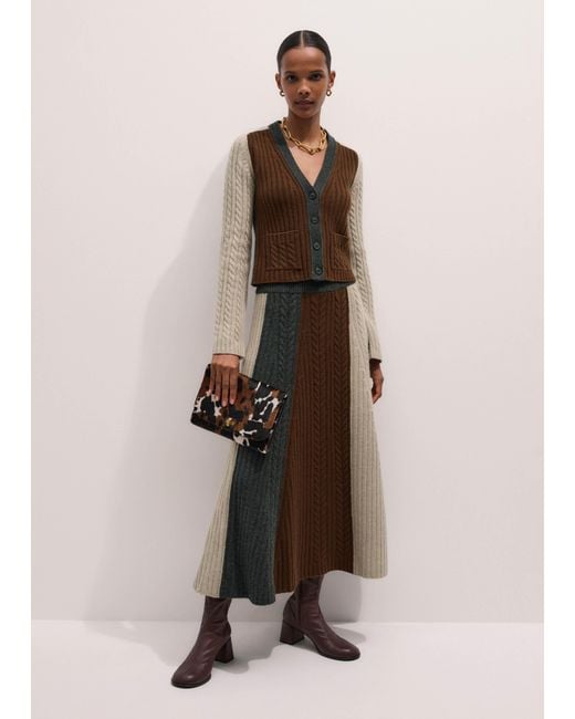 ME+EM Brown Merino Cashmere Patched Cable Knit Maxi Skirt