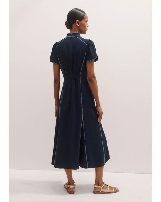 ME+EM Blue Contrast Stitch Midi Dress