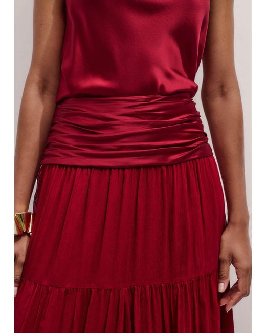 ME+EM Red Silk Satin Crinkle Maxi Skirt