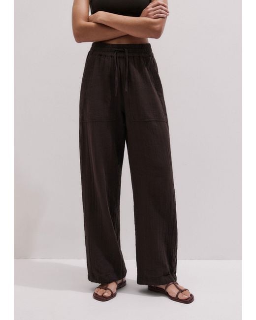 ME+EM Black Cheesecloth Drawstring Hem Trouser