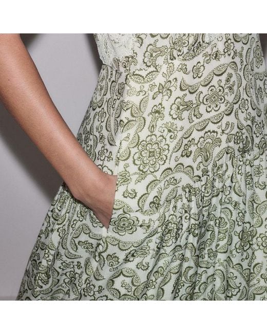 ME+EM Multicolor Silk Cotton Entangled Lace Print Maxi V Neck Dress-Light Cream