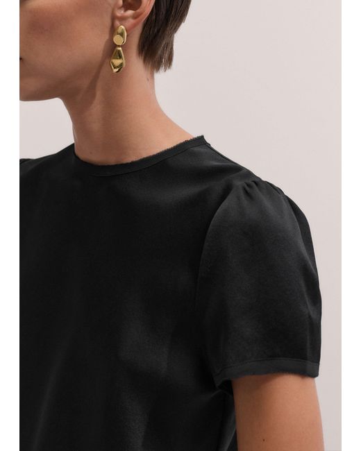 ME+EM Black Silk Satin Baby Tee