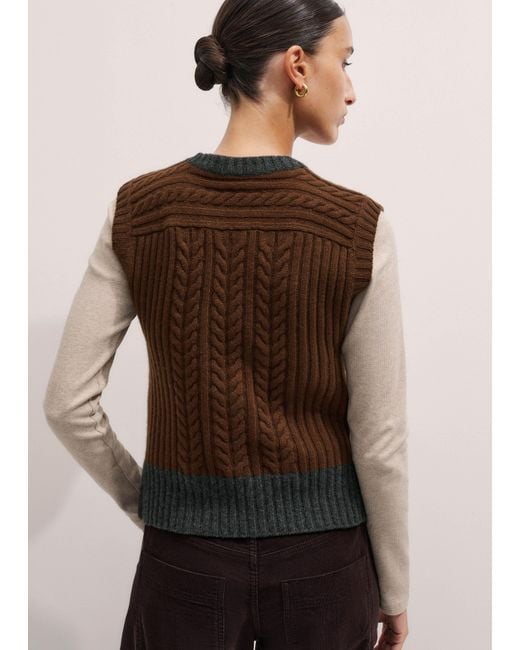 ME+EM Brown Merino Cashmere Patched Cable Knit Vest