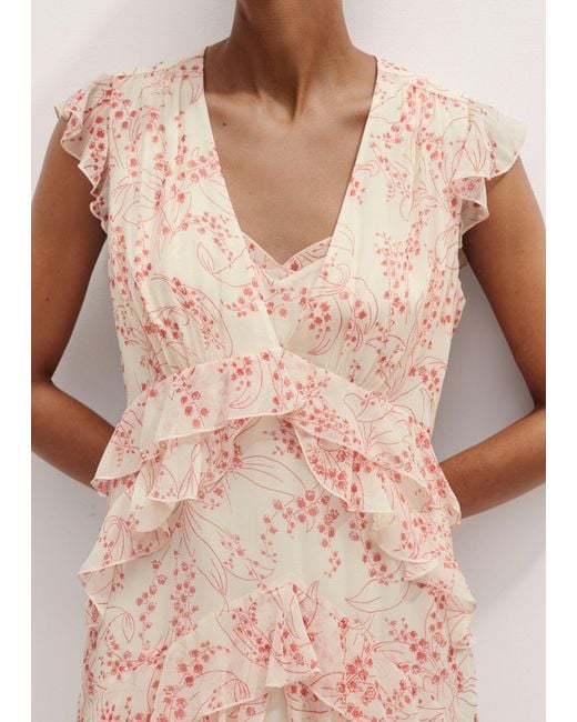 ME+EM Natural Silk Lily Of The Valley Print Ruffle Maxi Dress + Bandeau