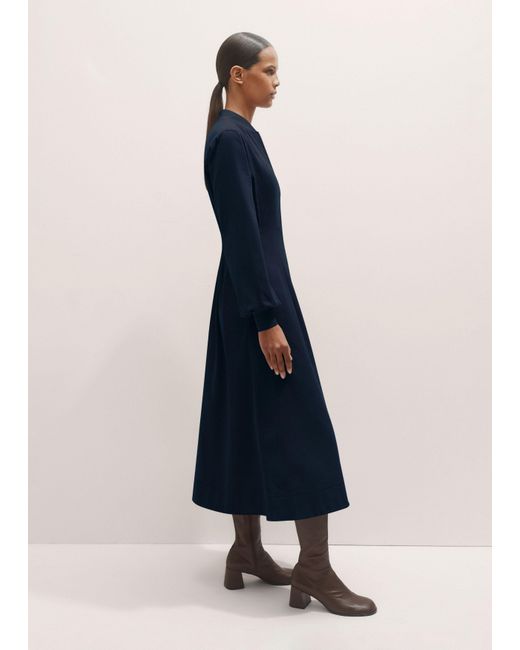 ME+EM Blue Cotton Cord Pleated Midi Dress