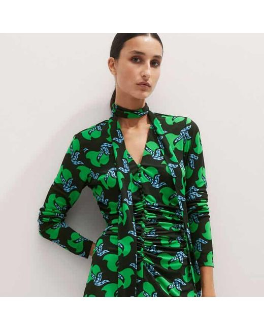 ME+EM Green Crepe Birds Of Paradise Maxi Dress + Belt