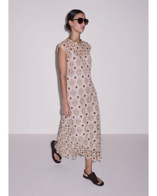 ME+EM Pink Graphic Cotton Lace Slim Maxi Dress Rosewood-Cream
