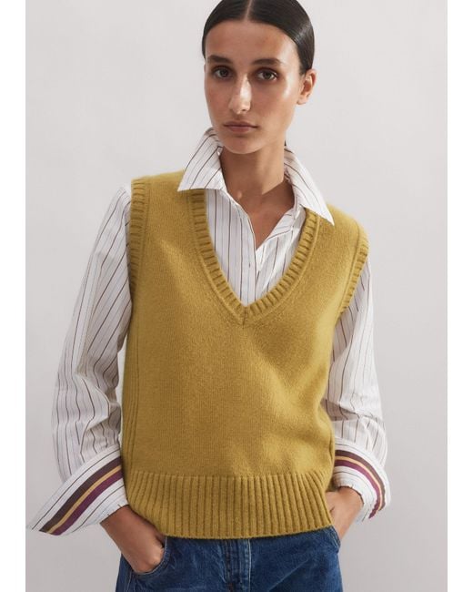 ME+EM White Merino Cashmere Silk Lofty V-Neck Sweater Vest