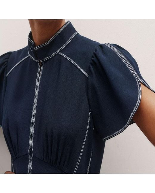 ME+EM Blue Contrast Stitch Midi Dress