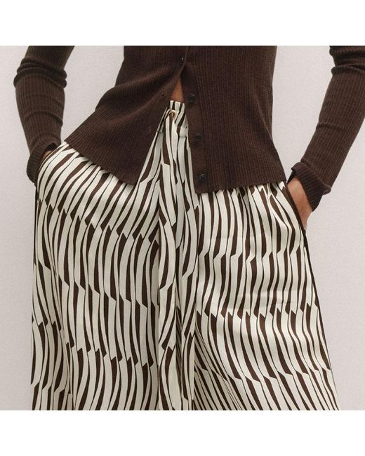 ME+EM White Silk Linear Keys Print Wide-Leg Trouser