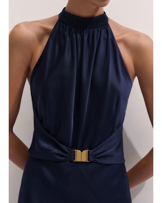 ME+EM Blue Beautifully Draped Full Length Dress