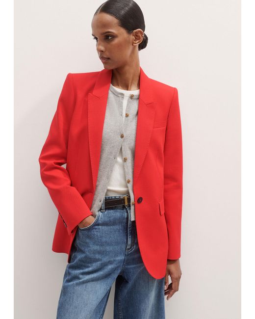 ME+EM Red Pop Color Sharp Shoulder Straight Blazer