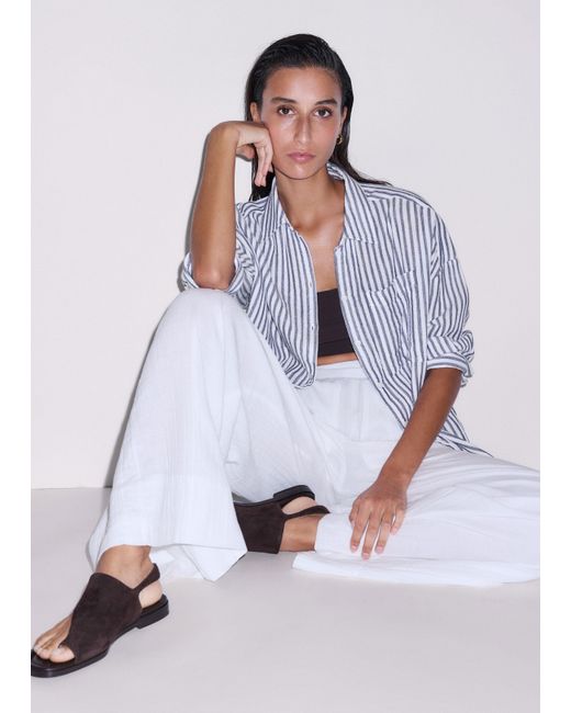 ME+EM Gray Cheesecloth Relaxed Striped Shirt