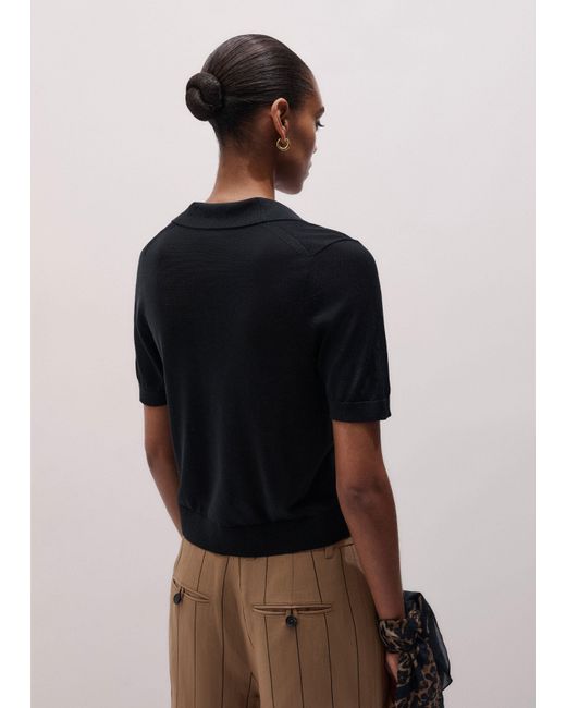 ME+EM Blue Silk Slim Knit Polo Tee
