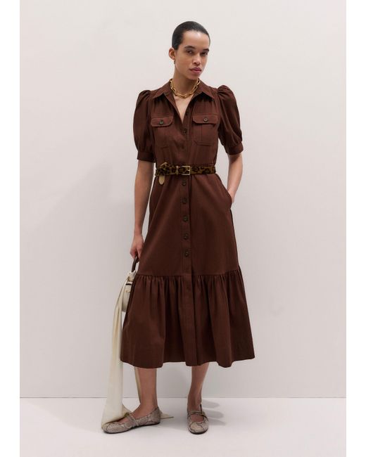 ME+EM Brown Seersucker Midi Shirt Dress + Belt