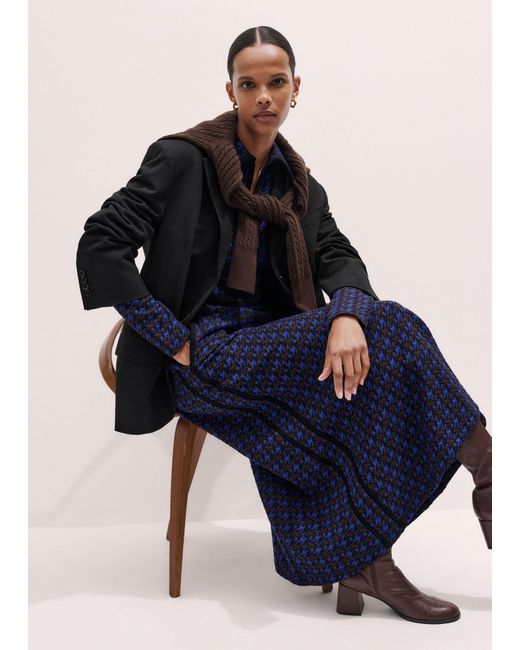 ME+EM Blue Houndstooth Jacquard Ponte Maxi Dress