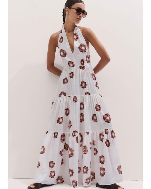 ME+EM White Cotton Modern Daisy Print Full Length Dress Soft-Cinnamon