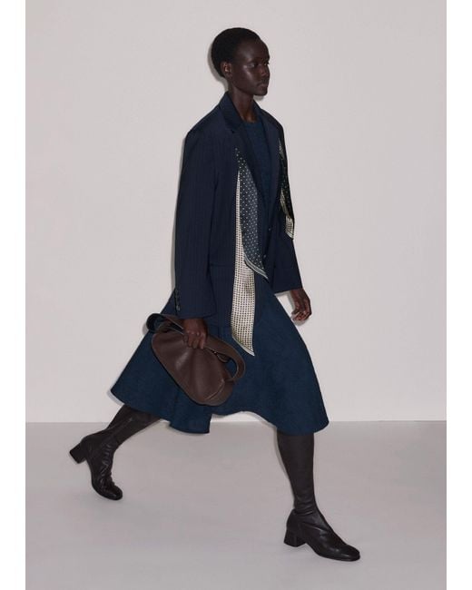 ME+EM Blue Dropped Waist Handkerchief Hem Midi Dress