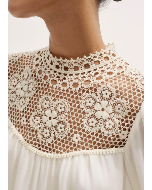 ME+EM Natural Silk + Lace Long Sleeve Blouse