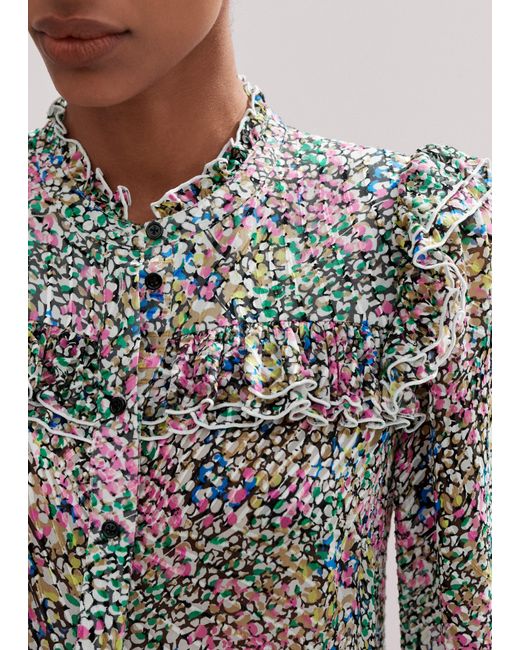 ME+EM Multicolor Silk-blend Devoré Confetti Print Blouse