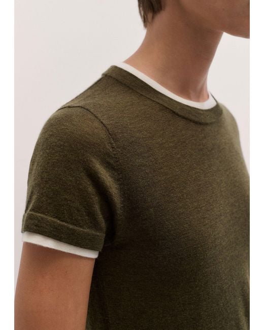 ME+EM Brown Barely There Contrast Trim Knit Baby Tee Rich-Soft