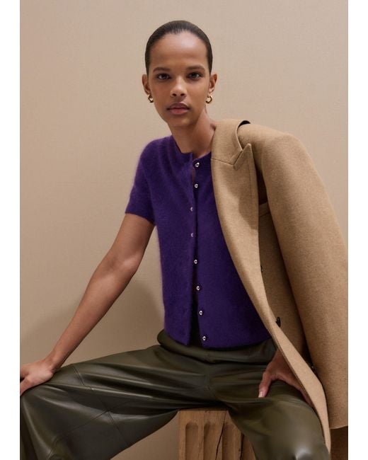 ME+EM Purple Brushed Cashmere Button Through Straight Knit Tee