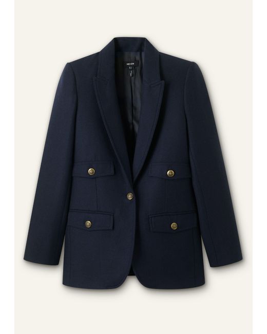 ME+EM Blue Twill Sharp Shoulder Blazer